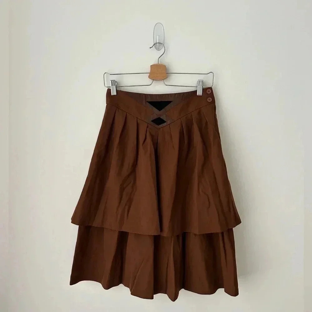 Paco Rabanne high waisted wool brown skort